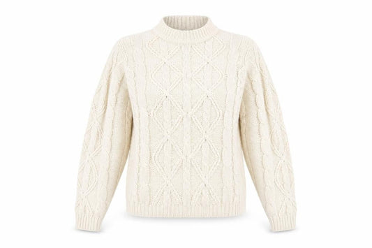 Front view of Love Knitwear women’s white jumper, size UK 12