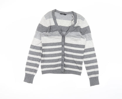 BHS Womens Grey Striped  Cardigan Jumper Size 12