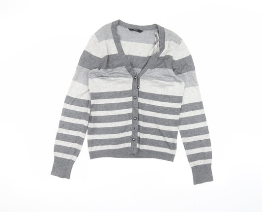 BHS Womens Grey Striped  Cardigan Jumper Size 12
