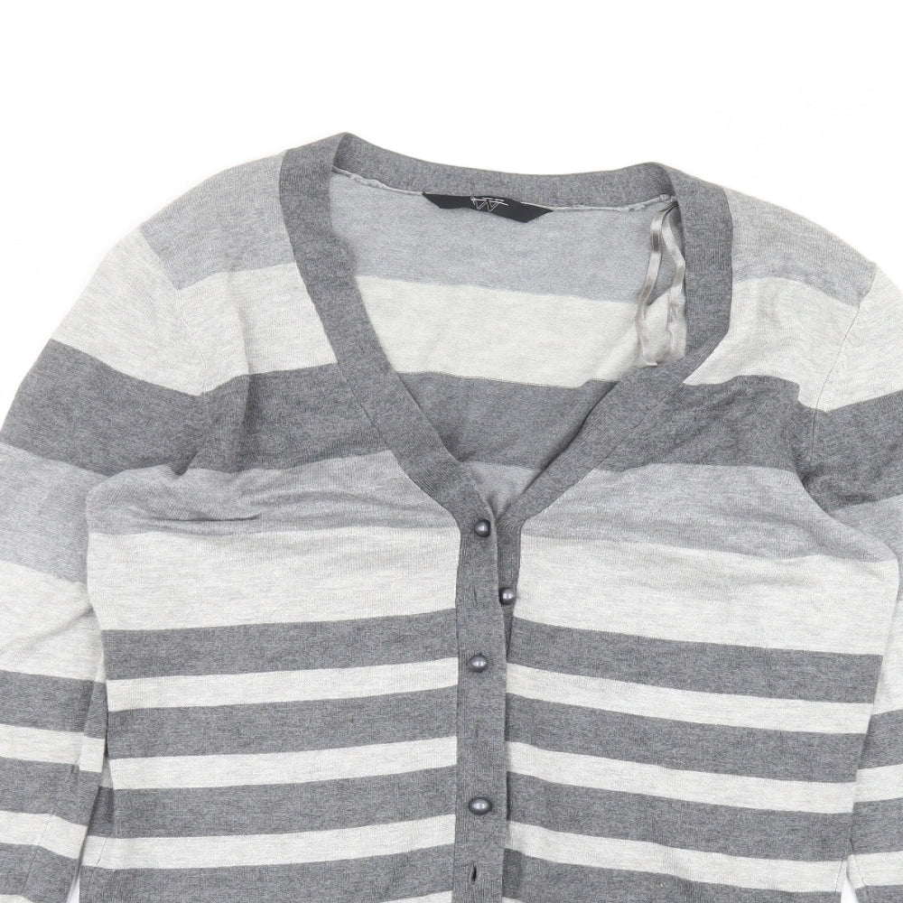 BHS Womens Grey Striped  Cardigan Jumper Size 12