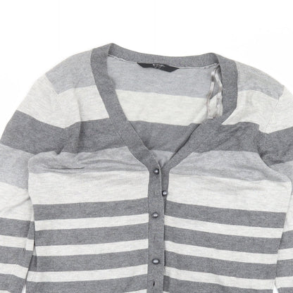 BHS Womens Grey Striped  Cardigan Jumper Size 12