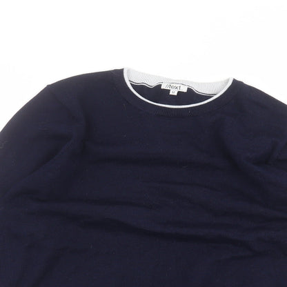 Close-up detail of //text women’s blue basic t-shirt, size M