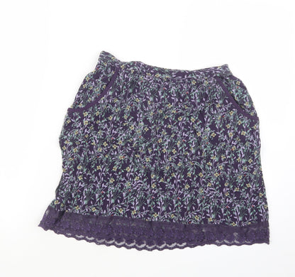 Marks and Spencer Womens Purple Floral  A-Line Skirt Size 8