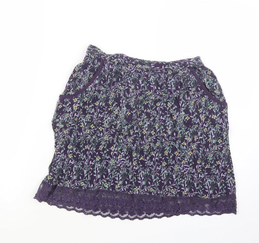 Marks and Spencer Womens Purple Floral  A-Line Skirt Size 8