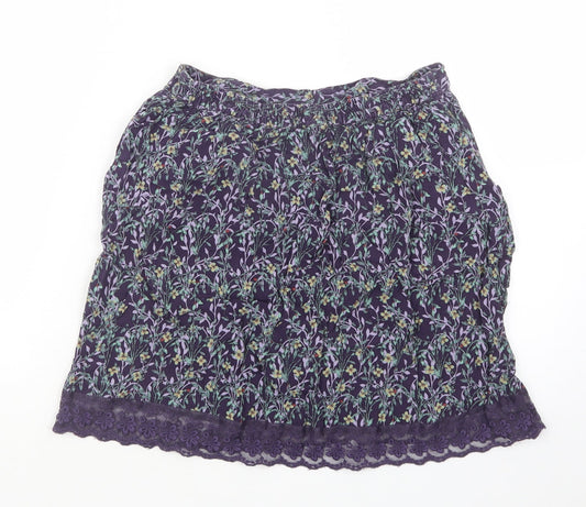 Marks and Spencer Womens Purple Floral  A-Line Skirt Size 8