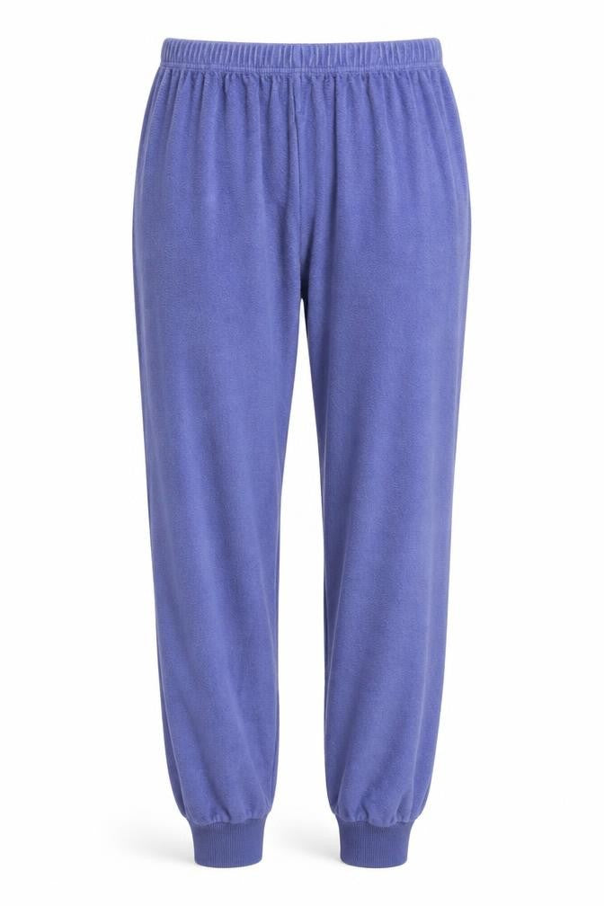 Front view of Preworn women’s purple trousers, size L, 28-inch leg - loungewear