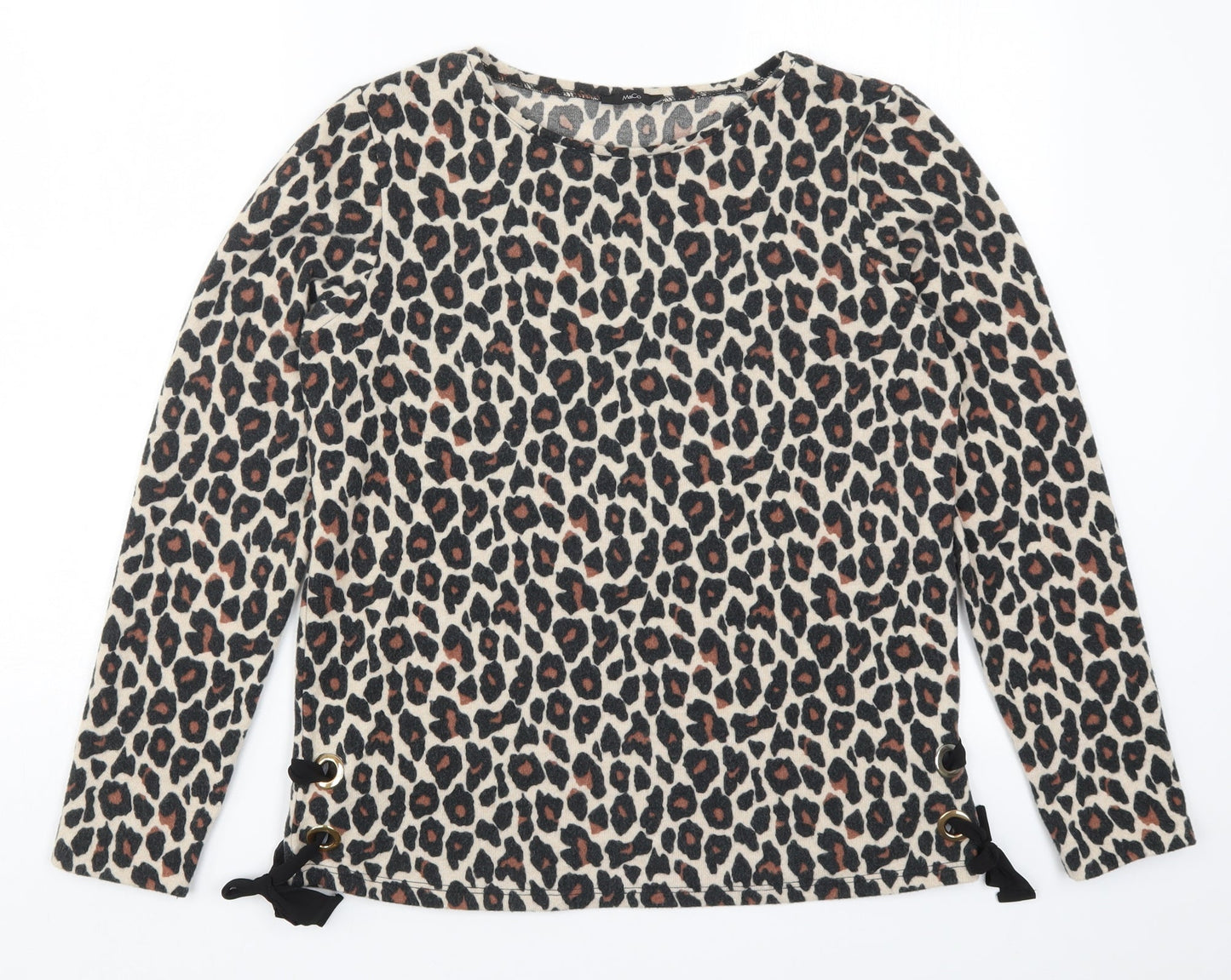 M&Co Womens Beige Animal Print  Basic T-Shirt Size 10
