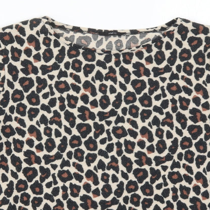 M&Co Womens Beige Animal Print  Basic T-Shirt Size 10