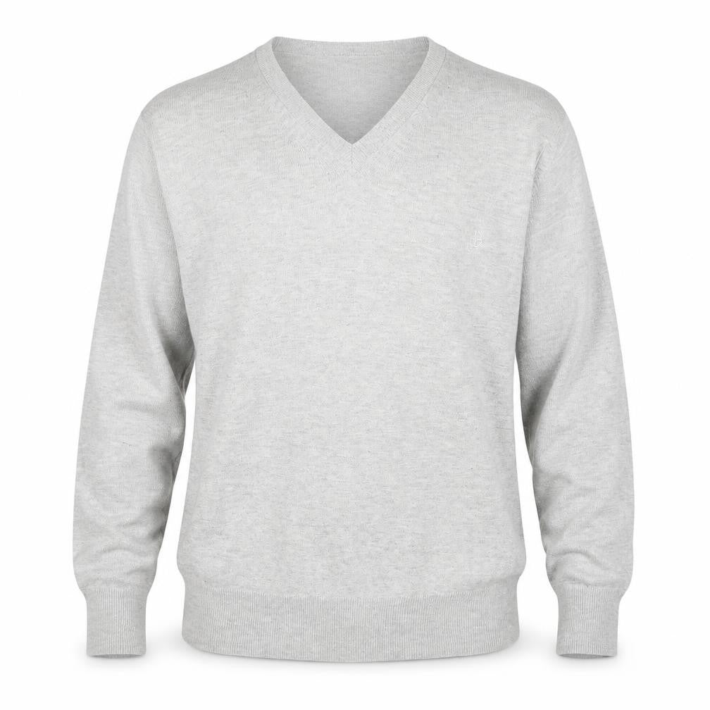 Front view of 24:7 men’s grey knit jumper, size M