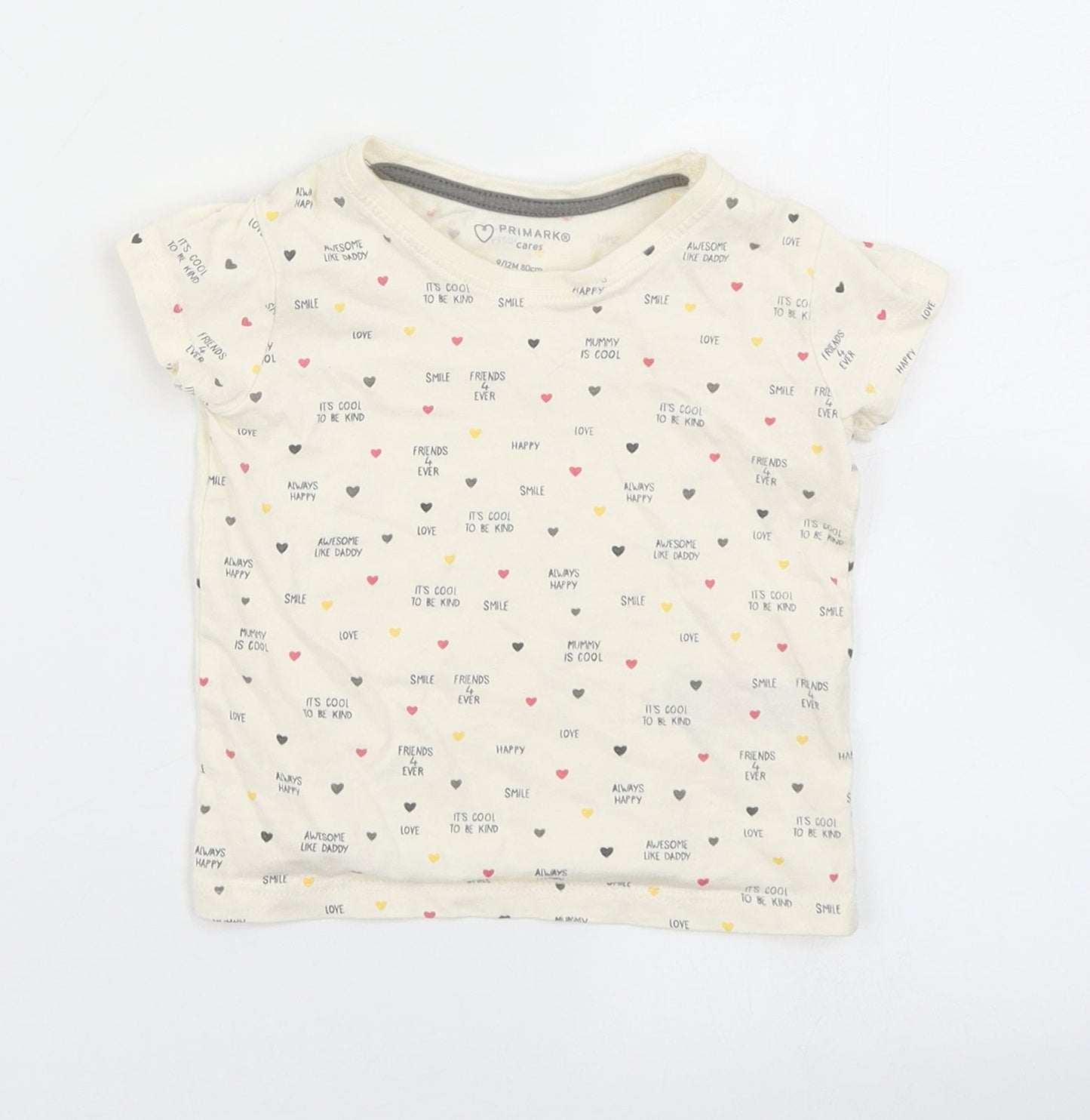 Primark Girls Ivory Polka Dot  Basic T-Shirt Size 9-12 Months