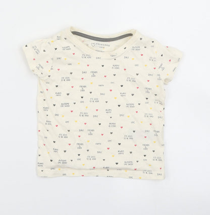 Primark Girls Ivory Polka Dot  Basic T-Shirt Size 9-12 Months
