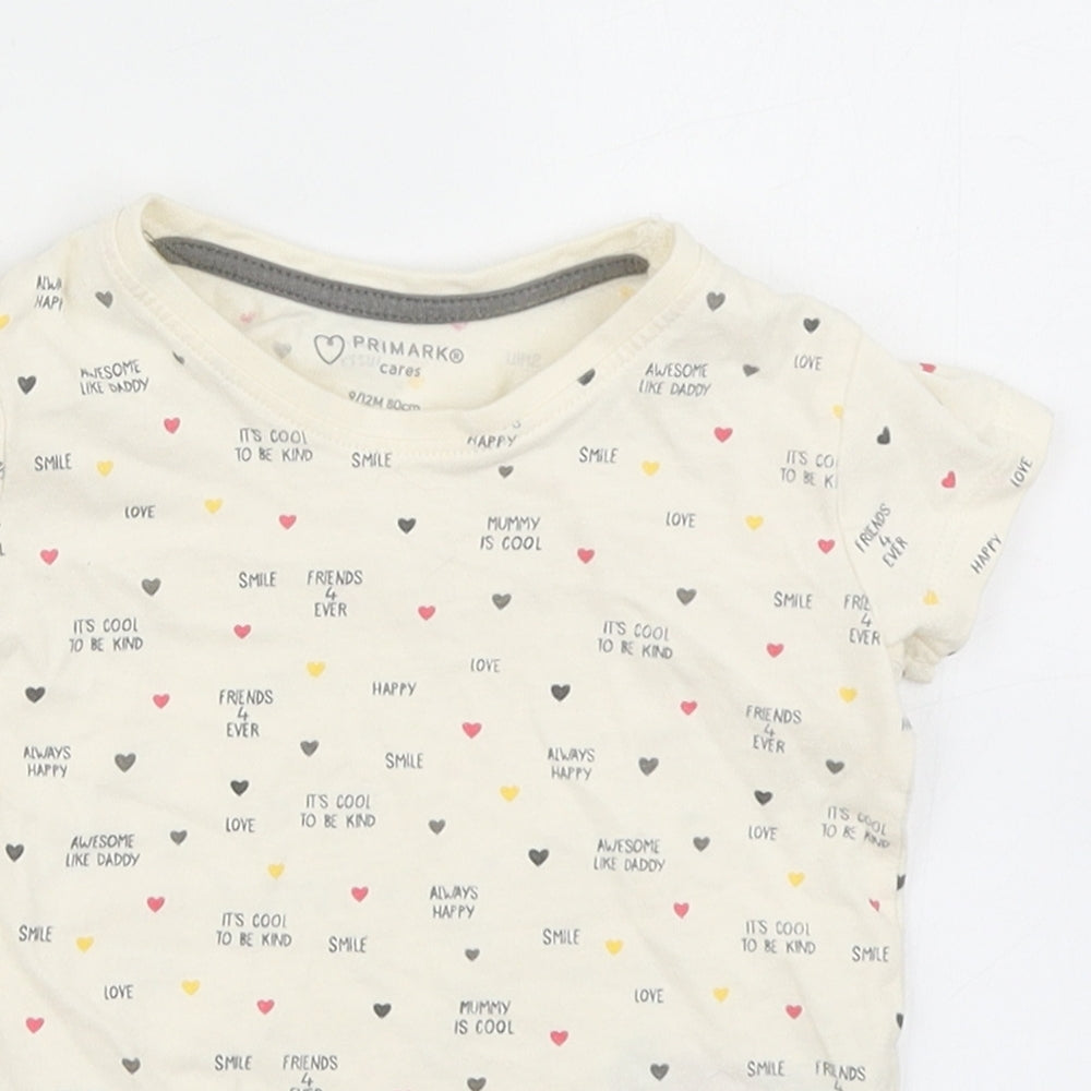 Primark Girls Ivory Polka Dot  Basic T-Shirt Size 9-12 Months