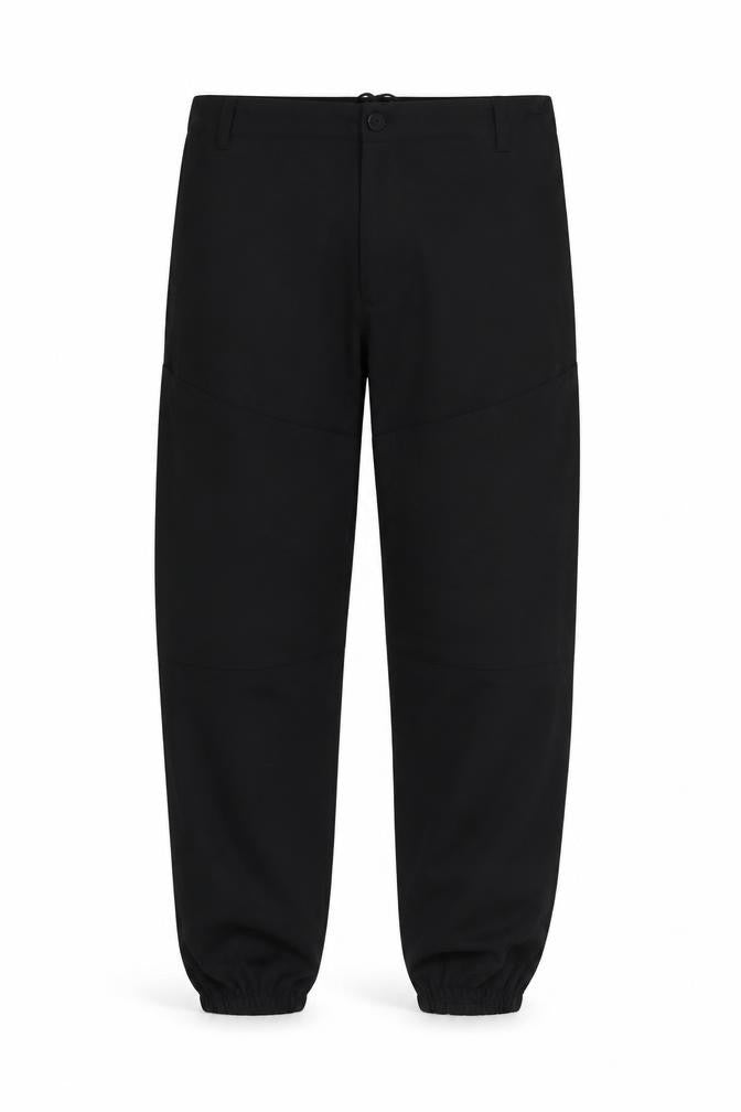 Front view of Preworn men’s black trousers, size M, 28-inch leg