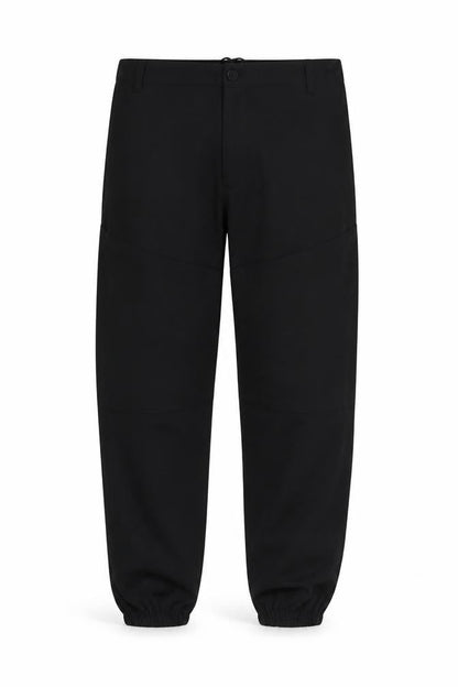 Front view of Preworn men’s black trousers, size M, 28-inch leg