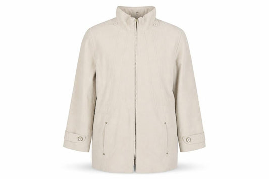 Front view of Bonmarché men’s beige overcoat coat, size S