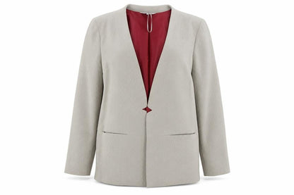Front view of Lola Skye women’s beige jacket blazer, size UK 16