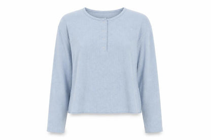 Front view of Topshop women’s blue pullover sweatshirt, size UK 8