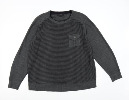 George Mens Grey Striped Knit Pullover Jumper Size L