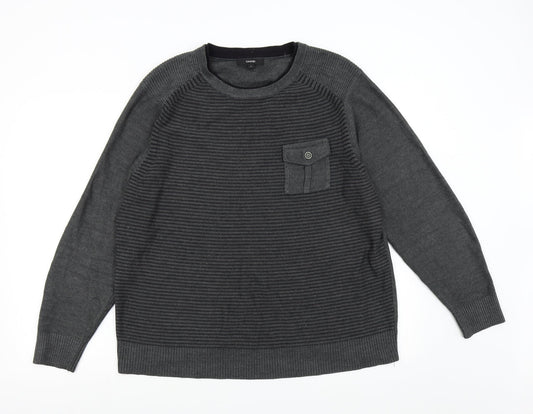 George Mens Grey Striped Knit Pullover Jumper Size L