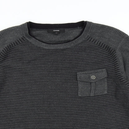George Mens Grey Striped Knit Pullover Jumper Size L