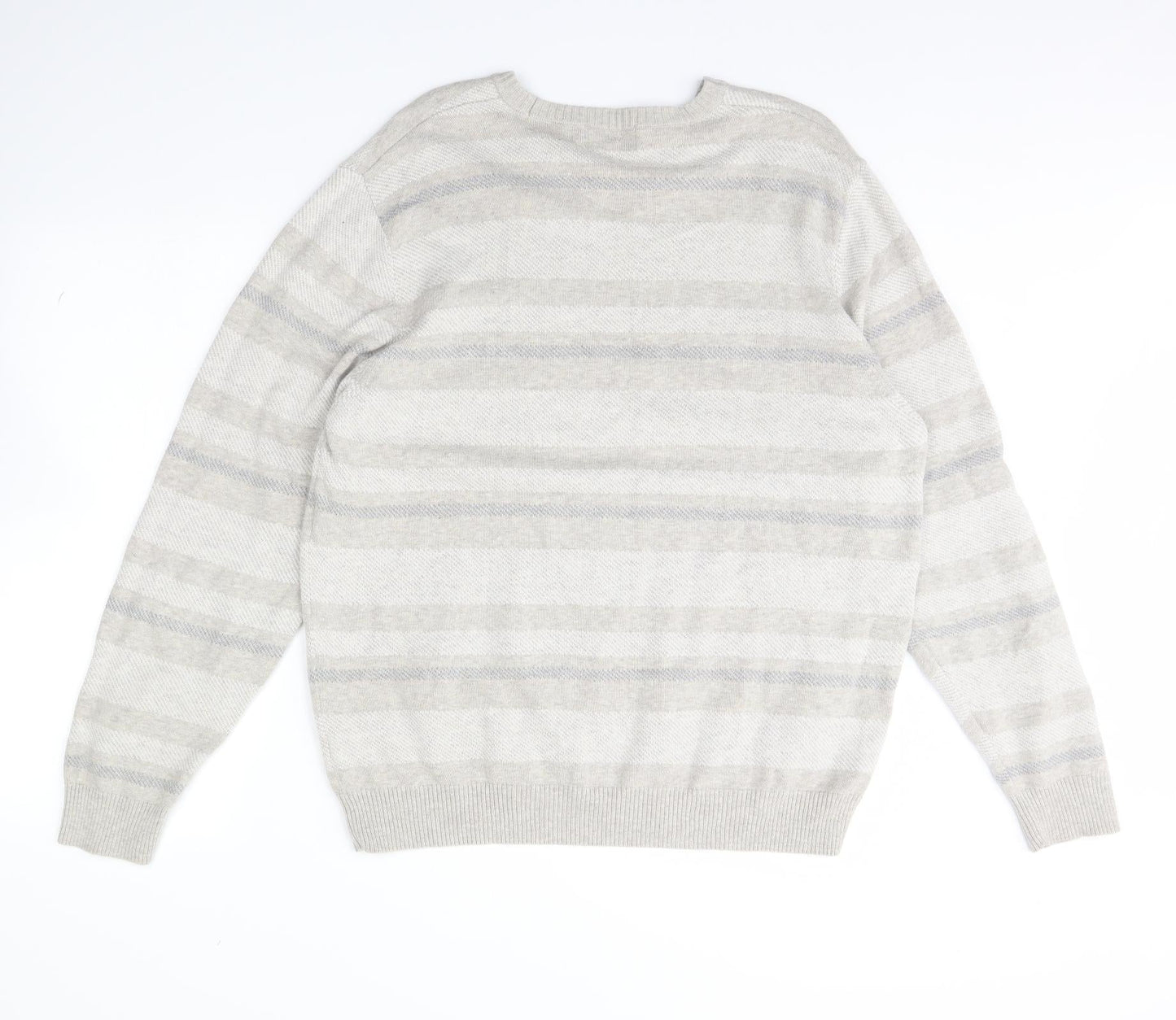 M&S Mens Grey Striped  Pullover Jumper Size L