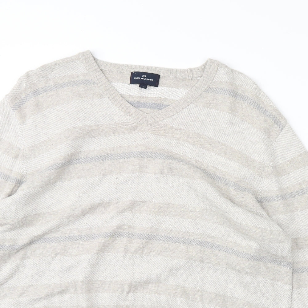 M&S Mens Grey Striped  Pullover Jumper Size L