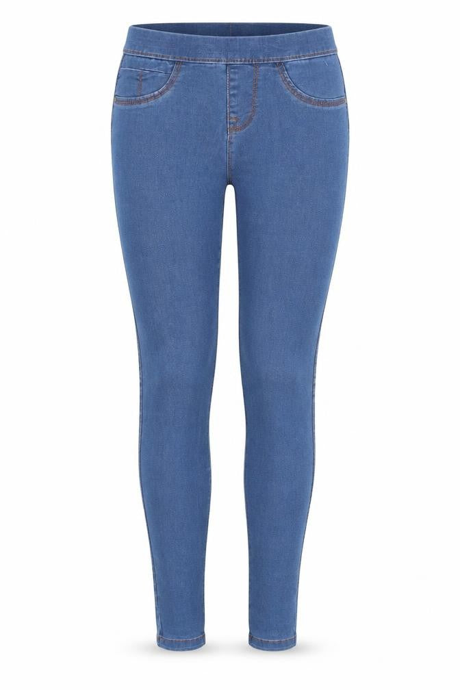 Front view of Denim Co women’s blue jegging jeans, size UK 8, 28-inch leg