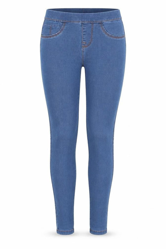 Front view of Denim Co women’s blue jegging jeans, size UK 8, 28-inch leg