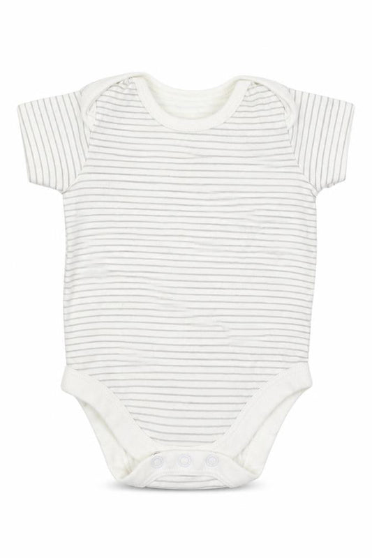 Front view of Tu Baby White Striped Romper One-Piece, size 0-3, Months
