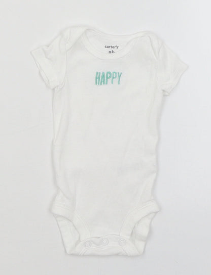Carters Baby White   Romper One-Piece Size Newborn  - Happy