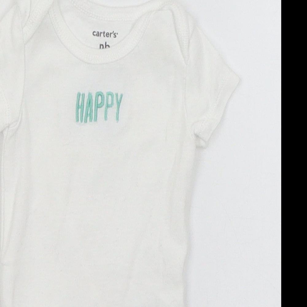 Carters Baby White   Romper One-Piece Size Newborn  - Happy