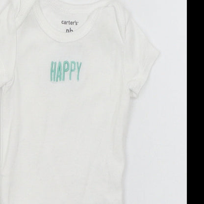 Carters Baby White   Romper One-Piece Size Newborn  - Happy