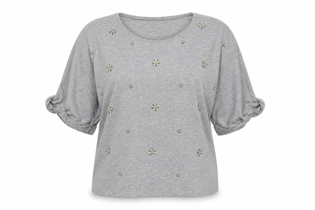 Front view of H&M women’s grey pullover sweatshirt, size L