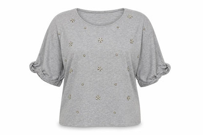 Front view of H&M women’s grey pullover sweatshirt, size L
