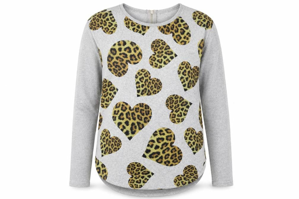 Front view of Quiz women’s grey jumper, size S, - hearts
