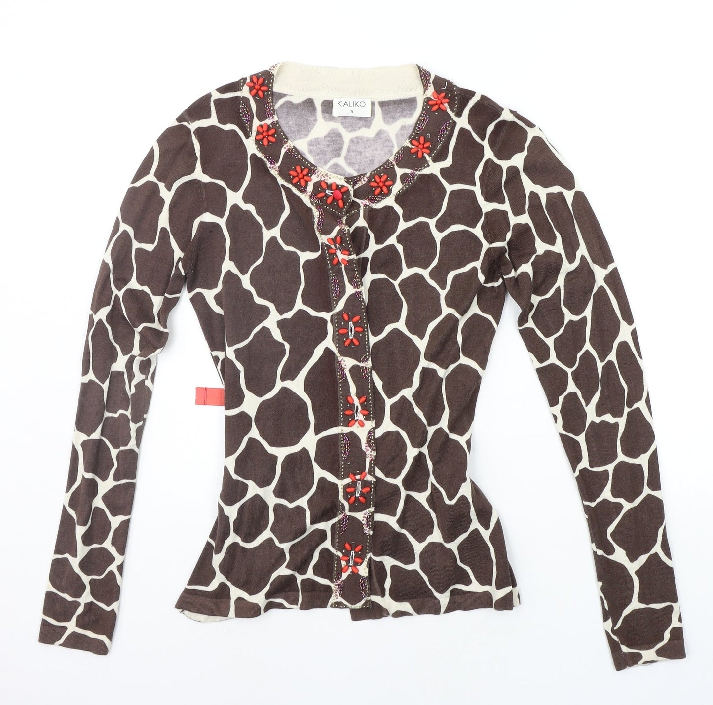 Kaliko Womens Brown Geometric  Cardigan Jumper Size 8