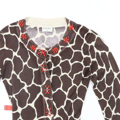 Kaliko Womens Brown Geometric  Cardigan Jumper Size 8
