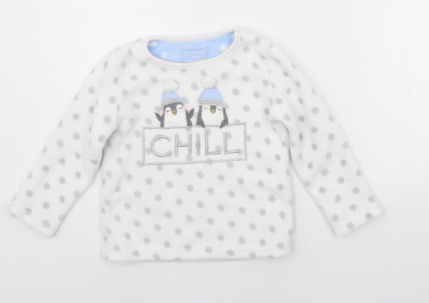 Primark Girls White Polka Dot  Top Pyjama Top Size 3-4 Years  - PENGUIN