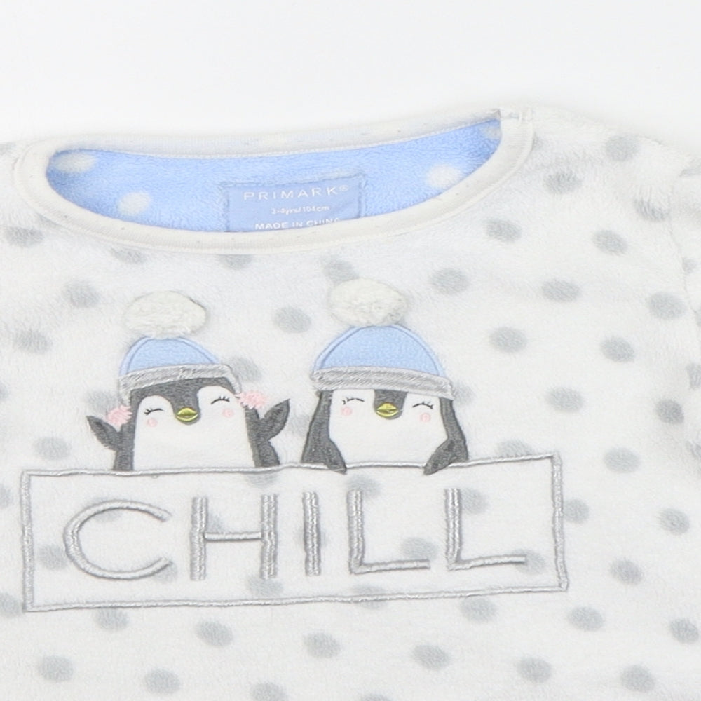 Primark Girls White Polka Dot  Top Pyjama Top Size 3-4 Years  - PENGUIN