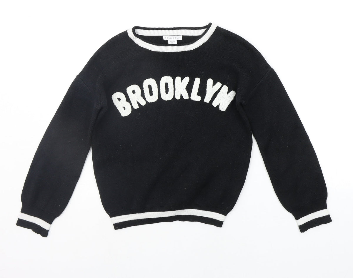 Front view of Primark boys’ black jumper, size 9-10, years