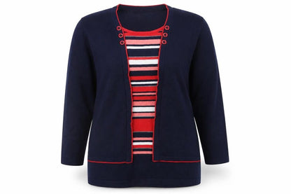 Front view of Rabe women’s blue striped jumper, size UK 10