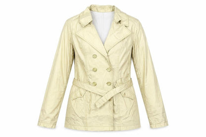 Front view of world line women’s gold jacket coat, size UK 12