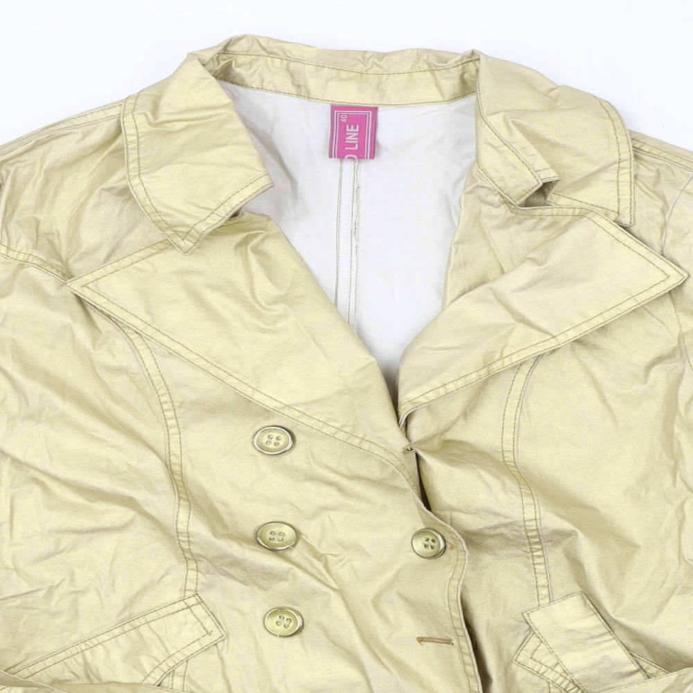 Close-up detail of world line women’s gold jacket coat, size UK 12