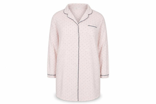 Front view of keep well women’s pink polka dot basic button-up, size UK 20