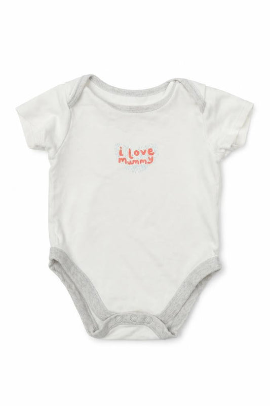 Front view of Pep&Co girls’ white babygrow one-piece, size 9-12, months