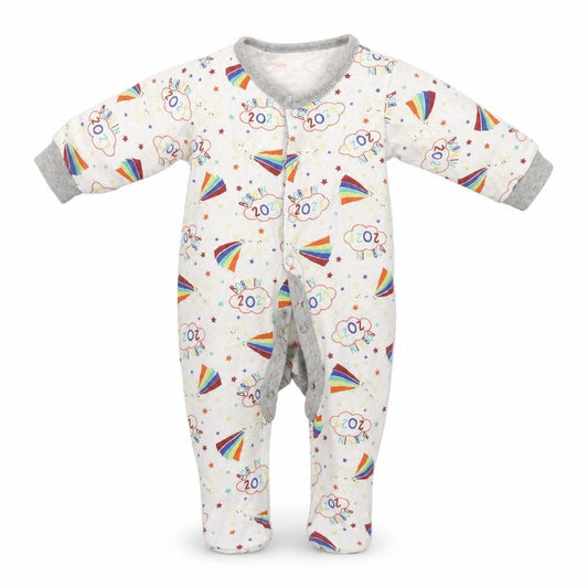 Front view of Preworn boys’ white babygrow one-piece, size 0-3, months