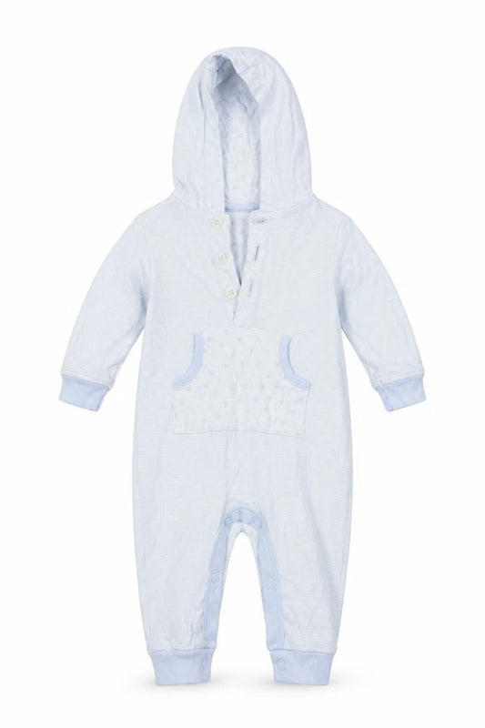 Front view of Marks & Spencer boys’ blue babygrow one-piece, size 0-3, months
