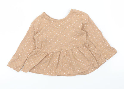 Additional front view of George girls’ brown polka dot basic t-shirt, size 6-9, months