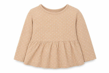 Front view of George girls’ brown polka dot basic t-shirt, size 6-9, months