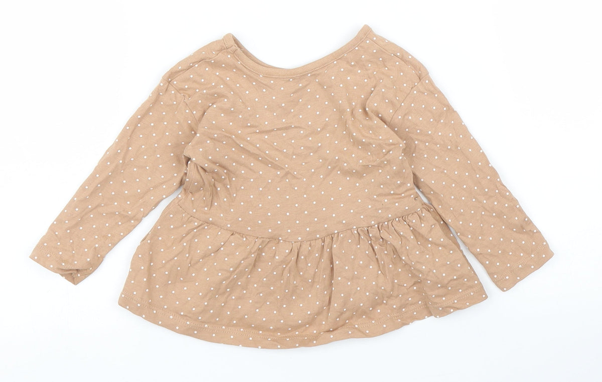 Back view of George girls’ brown polka dot basic t-shirt, size 6-9, months